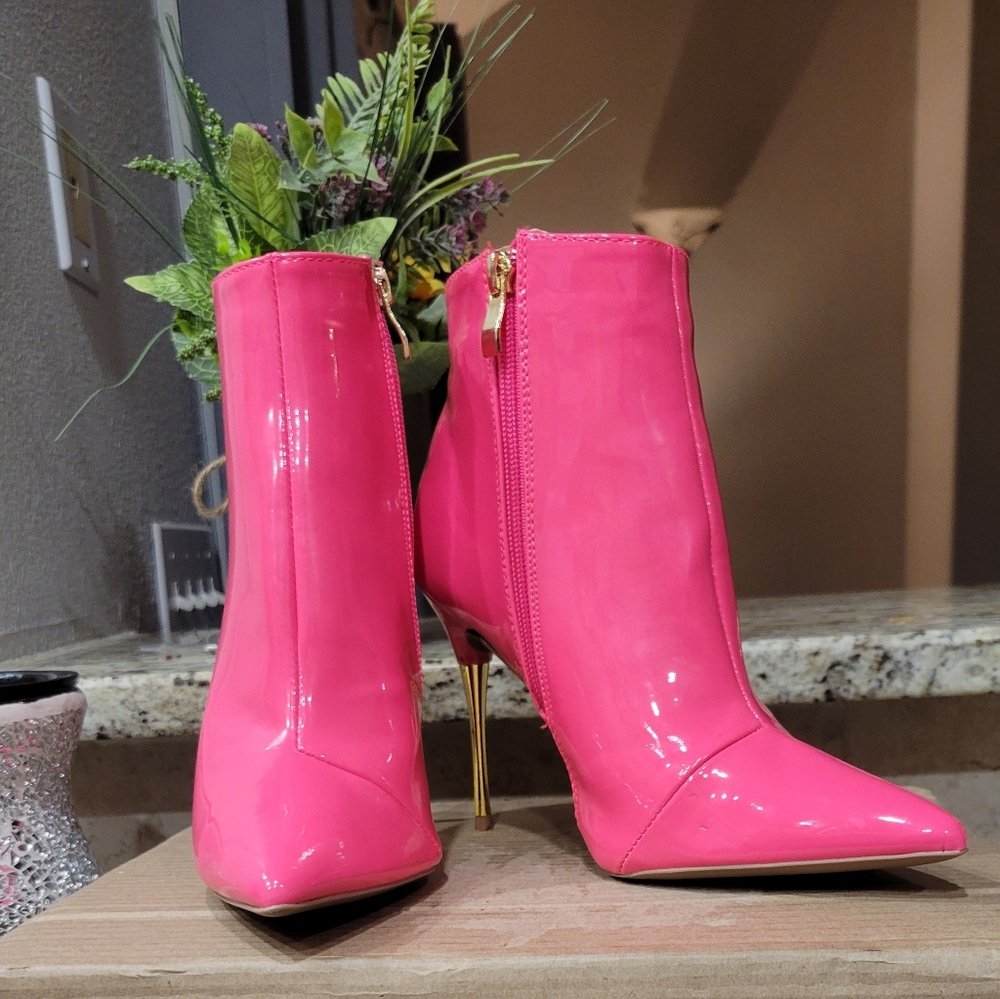 Pink Patent Leather Ankle Boots